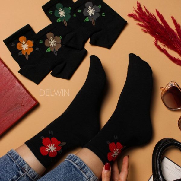 جوراب نیم ساق طرح گل کد 9508